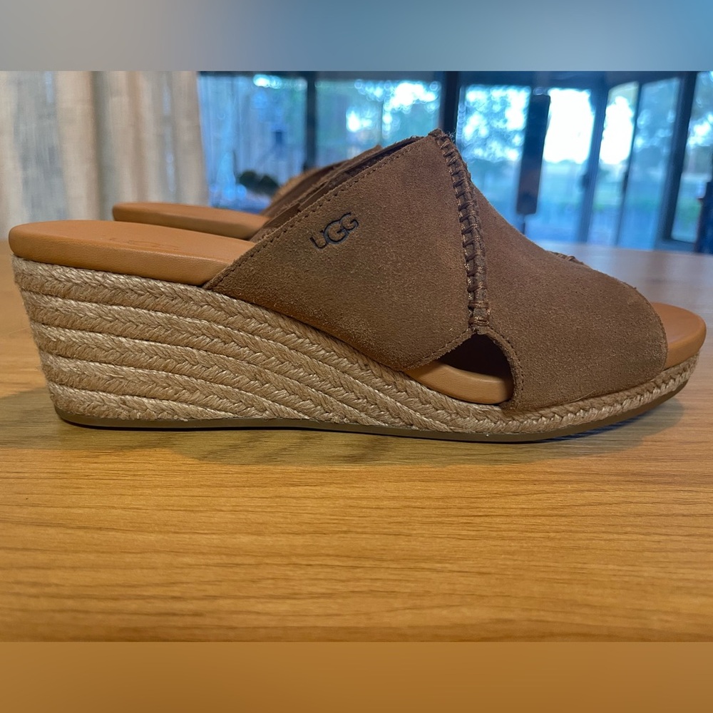 UGG TAIA Tan Suede Espadrille Wedge Slide Sandals